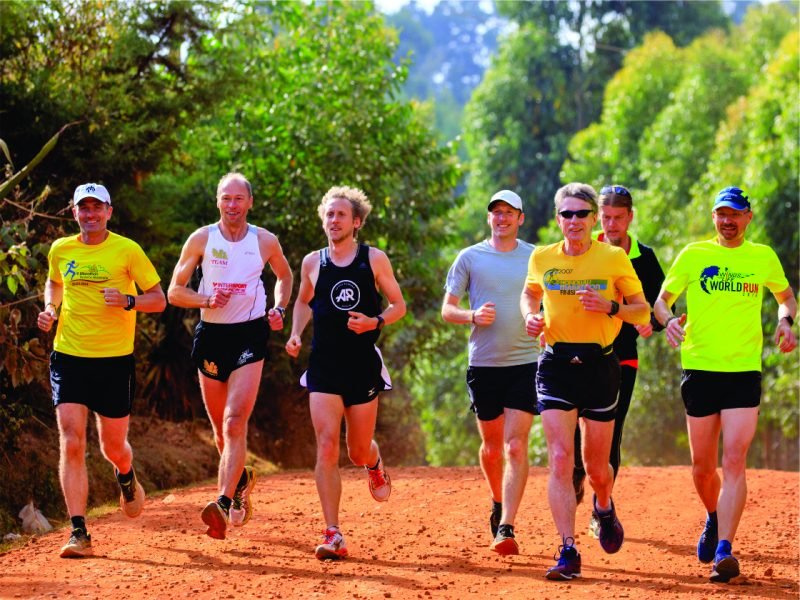 A group of international visitors out for an easy jog